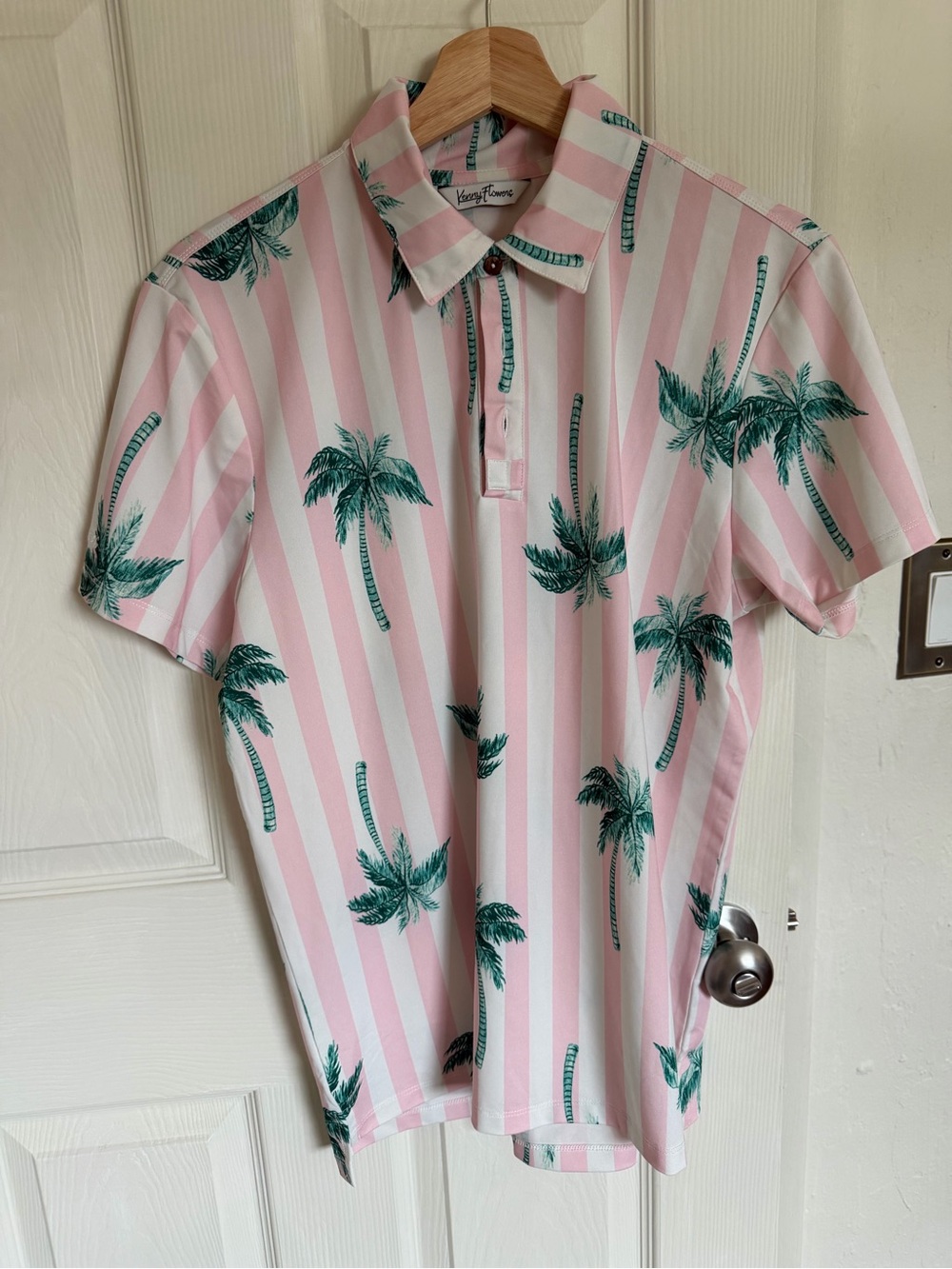 Kenny Flowers Pink & Green Palm-Stripe Polo